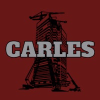 the carles logo on a maroon background