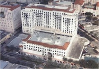 an aerial view of a large building