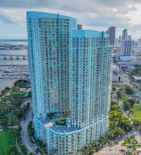 an aerial view of a high rise building in miami